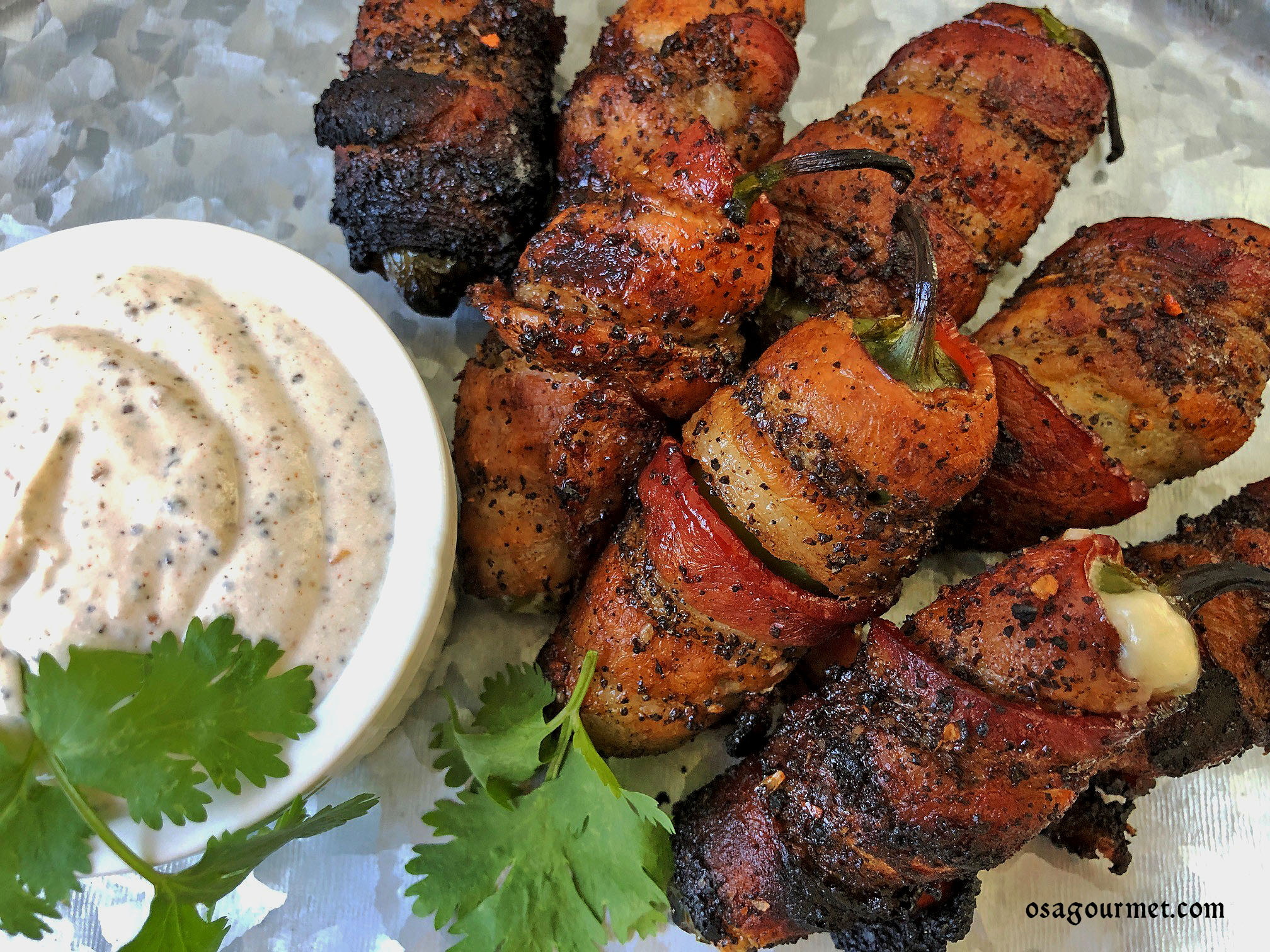 Bacon Wrapper Datil Cowboy Coffee Rub Crusted Jalapeno Poppers with Cowboy Coffee Rub Dip