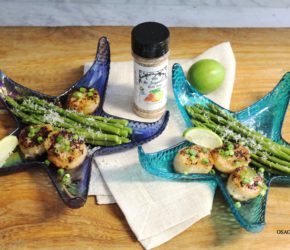 Sauteed Sea Scallops in Wine Butter Sauce with Fresh Asparagus and Datil Zest Seasoning