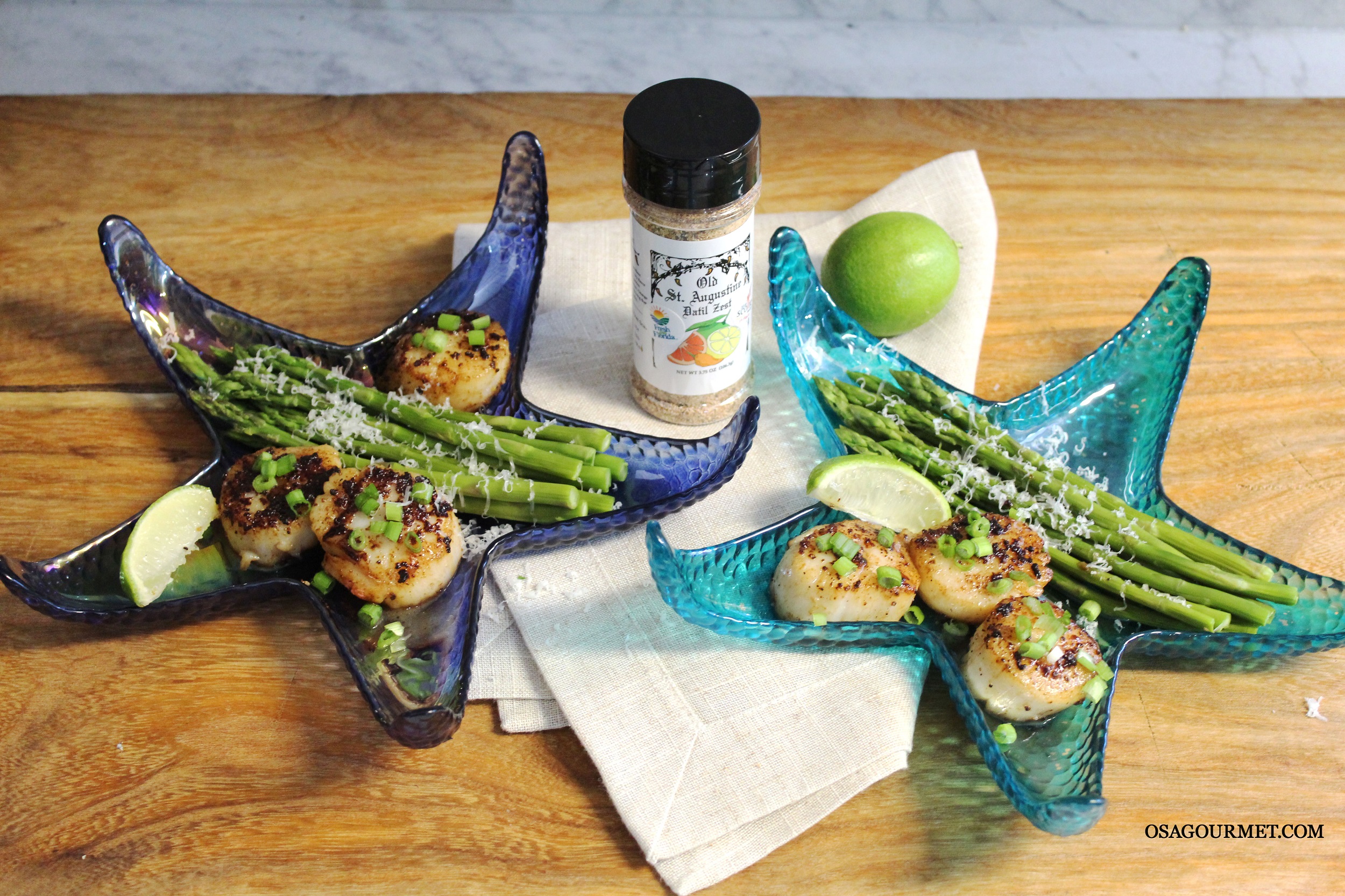 Sauteed Sea Scallops in Wine Butter Sauce with Fresh Asparagus and Datil Zest Seasoning