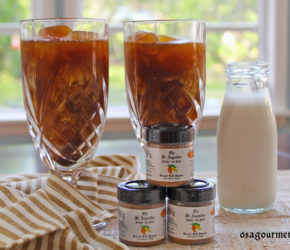 iced coffee in tall glasses with OSA Gourmet Nuthin' But Datil pure ground datil pepper powder