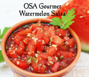 bowl of watermelon salsa with slice of watermelon