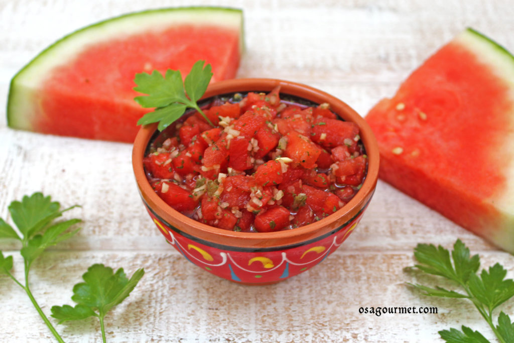 watermelon salsa with slices of watermelon