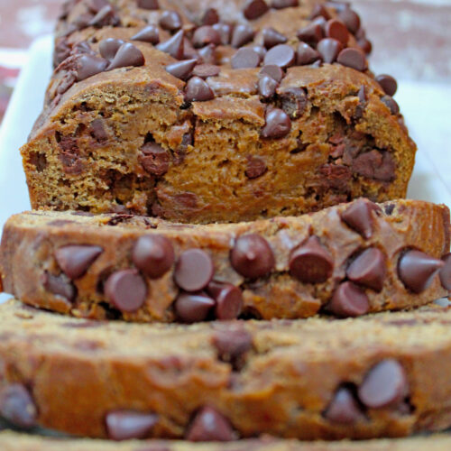 sliced pumpkin banana chocolate chip bread